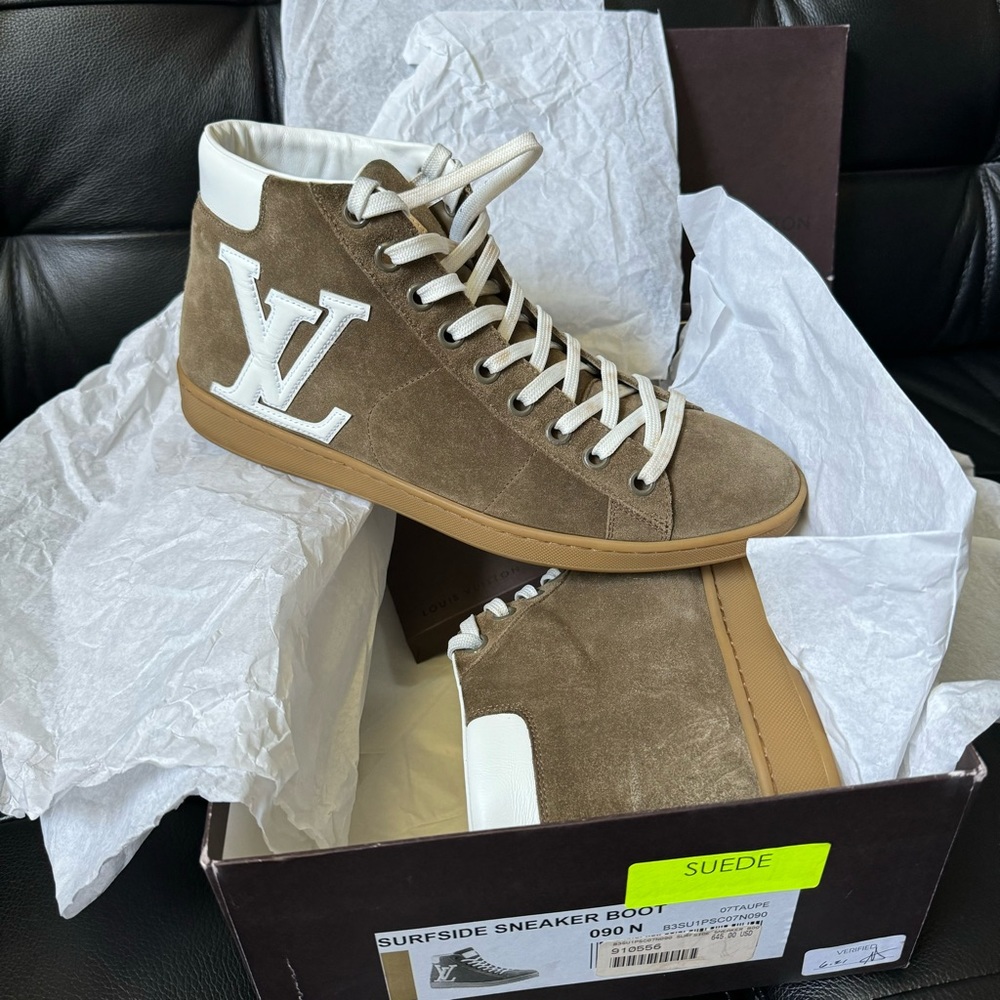 Tan Suede Louis Vuitton Surfside High Top Sneakers